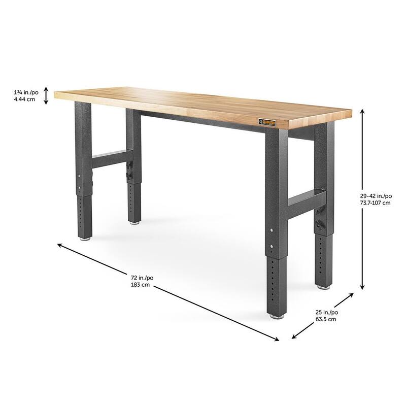 Gladiator GarageWorks 6-foot Adjustable Height Hardwood Workbench - Black
