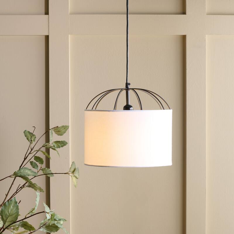 SAFAVIEH Lighting Noomi Pendant Adjustable Pendant Hanging Light Fixture - White/Black - 12"W x 12"D x 8"H