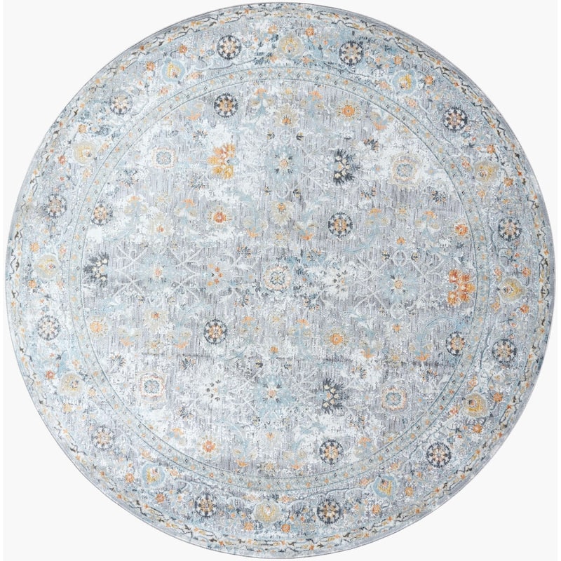 Livabliss Hassler Classic Floral Area Rug - Grey/Blue - 7'10" Round