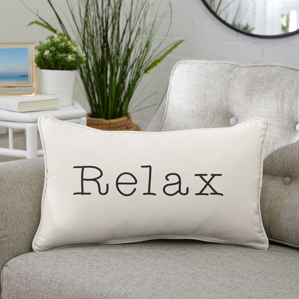 Sunbrella Canvas EMbroidered "Relax" Indoor/Outdoor 13x20 Corded Lumbar Pillow (Single)