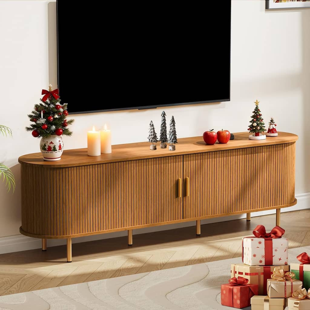70.8" Mid Century TV Stand with Power Outlet for TVs up to 80 Inch,Media Console with Adjustable Shelves & Sliding Doors