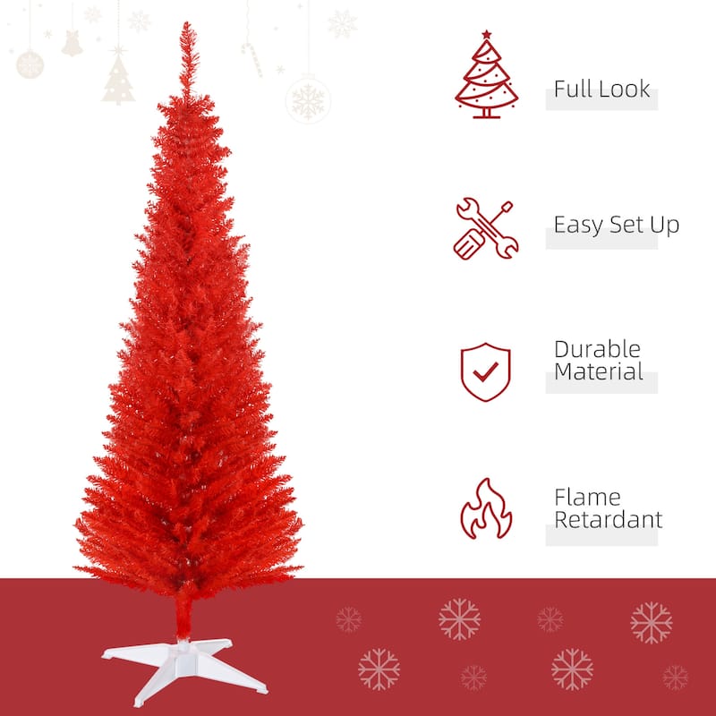 HOMCOM 5' Artificial Pencil Christmas Tree, Slim Xmas Tree with 294 Realistic Branch Tips and Plastic Stand, Blue - 4.91 ft