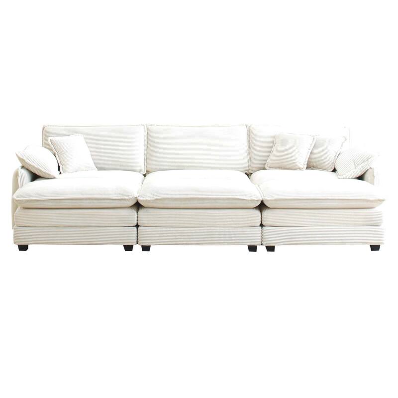 Ergonomic 3-Seater Corduroy Sofa Set with Throw Pillows - Beige