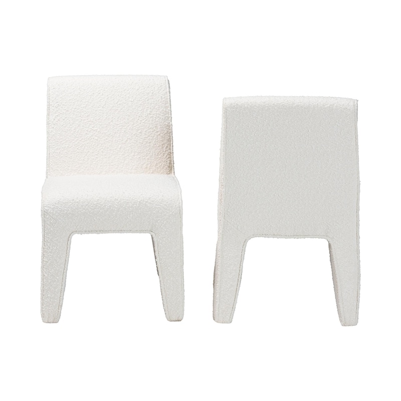 Helios Boucle Dining Chair - Modern Armless Upholstered Accent Chair, Soft White, Minimalist Design