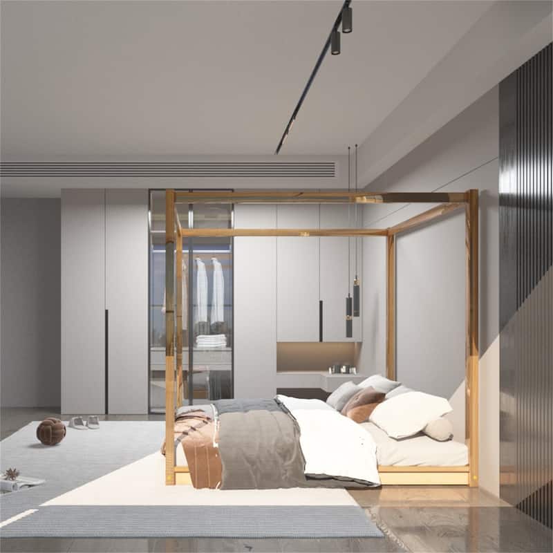Queen Size Canopy Platform Bed with Support Legs