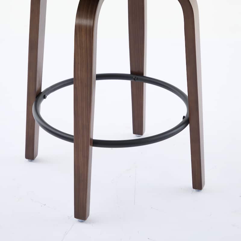 SEYNAR PU Leather 360 Degree Swivel Open Back Bar Stools Wood Legs Set of 4