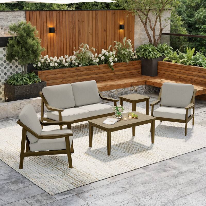 5-Piece Outdoor Sectional Wood Conversation Set with Table