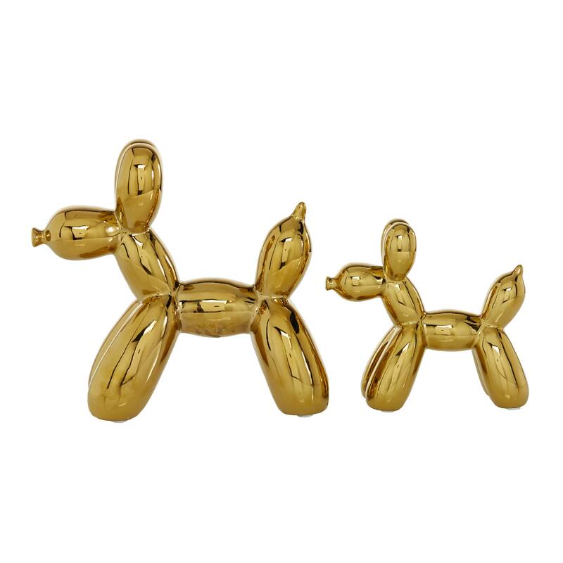 Gold Porcelain Ceramic Balloon Dog Sculpture (Set of 2) - Gold, Silver, White, Black, Multi Colored