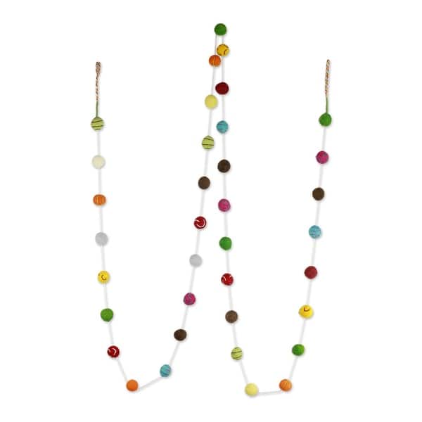 slide 1 of 4, NOVICA Handcrafted Wool 'Gumdrop Pompoms' Christmas Tree Garland (India) - Multicolor - 9.67 ft. L x 0.08 ft. W