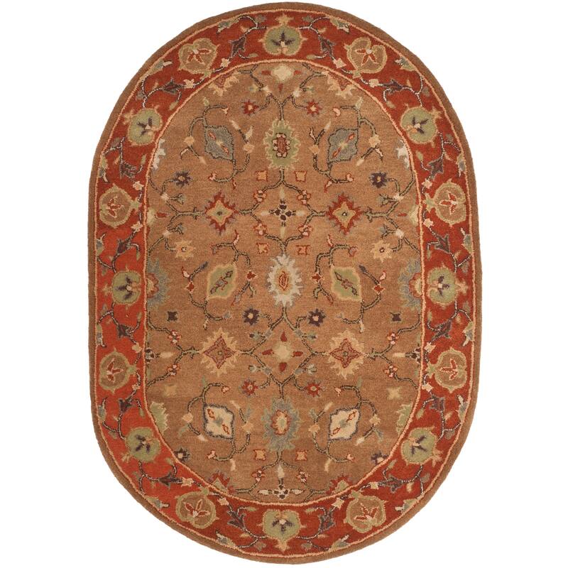 SAFAVIEH Handmade Heritage Grand Parquet Traditional Oriental Wool Rug - 4'6" x 6'6" Oval - Moss/Rust