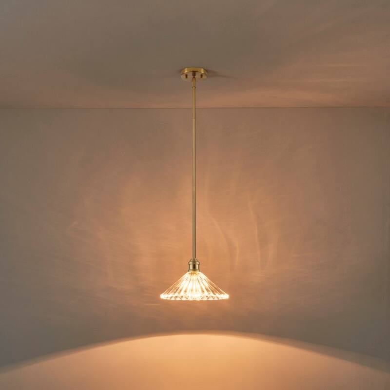 KAWOTI Adjustable Single Pendant Light with Cone Glass Shade - W12.5" x D12.5" x H51.5"