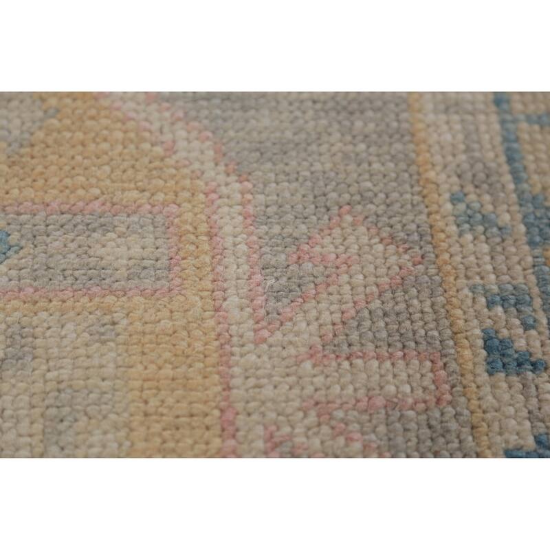 Hand Knotted Oriental 100% Wool Carpet Transitional Geometric Greys & Charcoal Oushak Runner Rug - 17' 6'' X 3' 1''