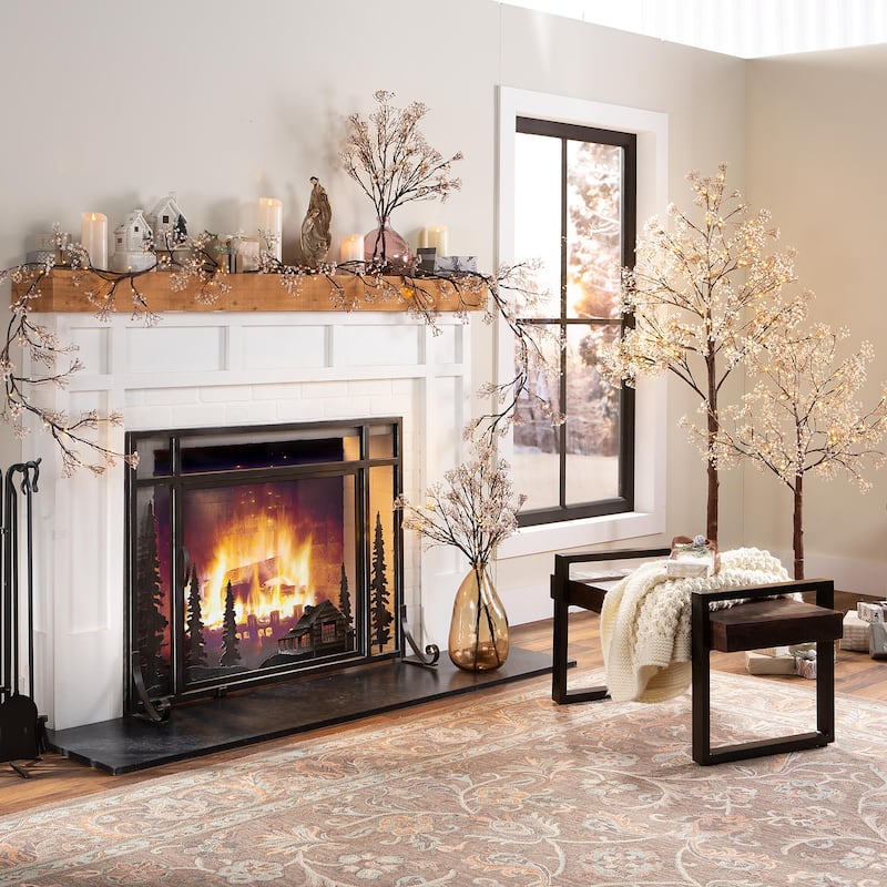 47" x 35" Large Mountain Cabin Fire Screen With Door - Black