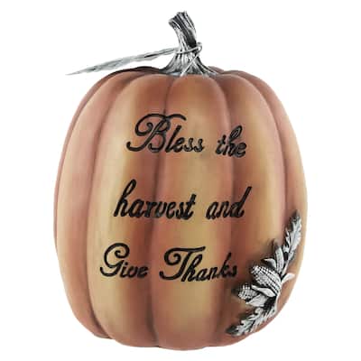 Autumn "Bless the Harvest and Give Thanks" Pumpkin Decoration - 10" - Orange