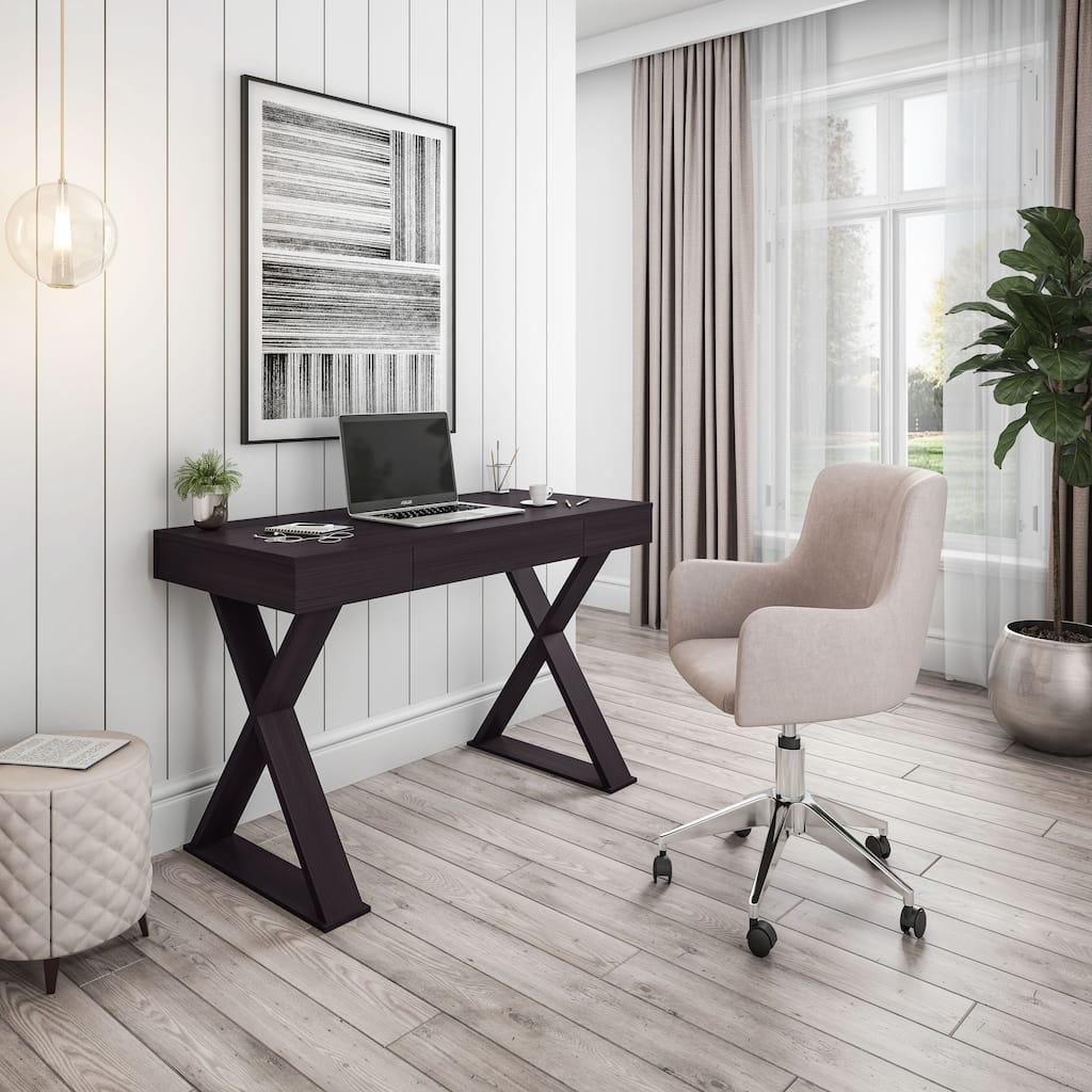 Modern Writing Desk with Center Drawer, Moisture-Resistant Finish, and X-Leg Support for Workspace Elegance