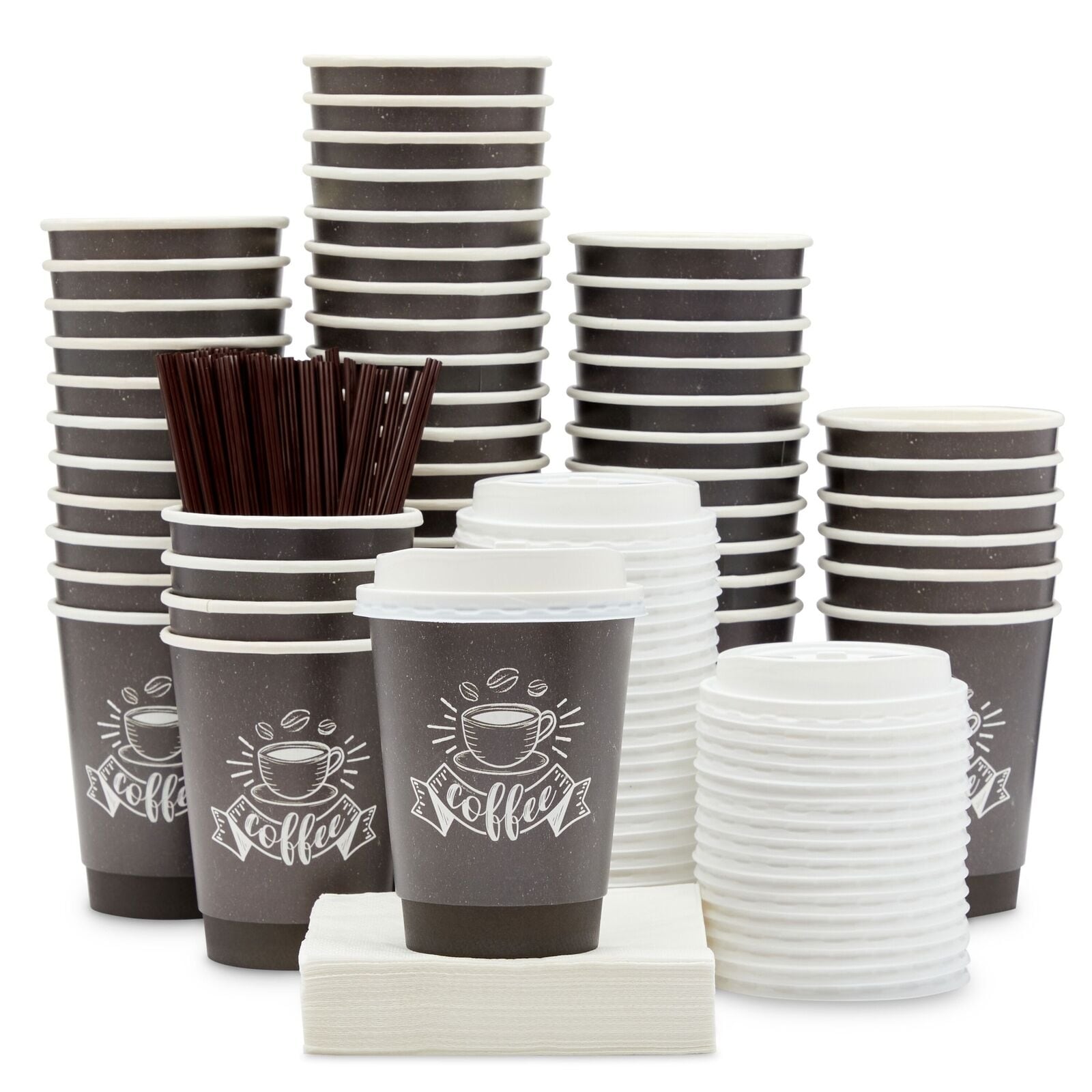 50 Pcs 12 oz Disposable Coffee Cups Set