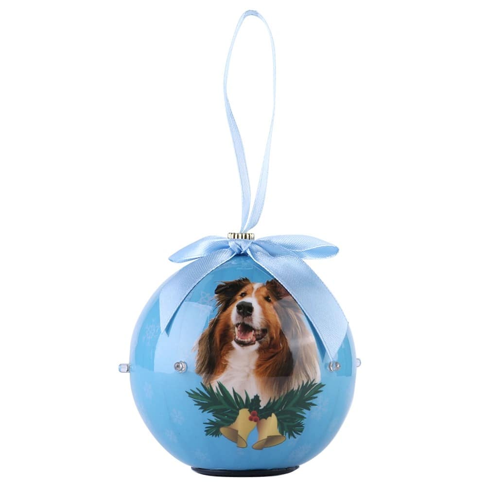Collie Puppy Dog Twinkling Lights Christmas Ball Ornament Bed Bath