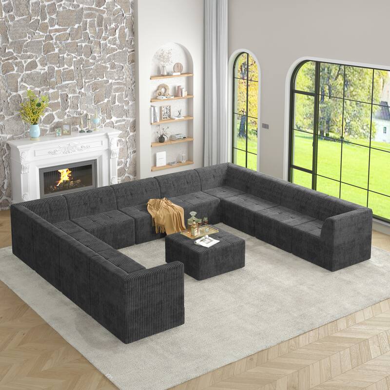 Roomfitters U-Shape Modular Sectional Sofa, Oversized Corduroy Sleeper Couch, Modern Space-Saving Design for Living Room