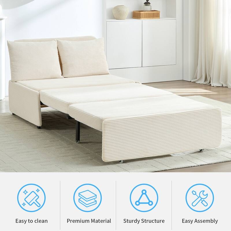 Mixoy Corduroy Fabric Queen Size/Twin Size Sofa Bed, 2-in-1 Modern Pull Out Sleeper Sofa Bed