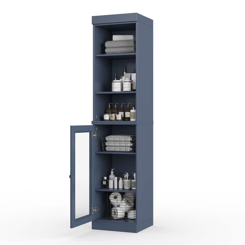 Palace Imports 100% Solid Wood 16.5" Bathroom Storage Cabinet with Clear Glass Doors and Adjustable Shelves