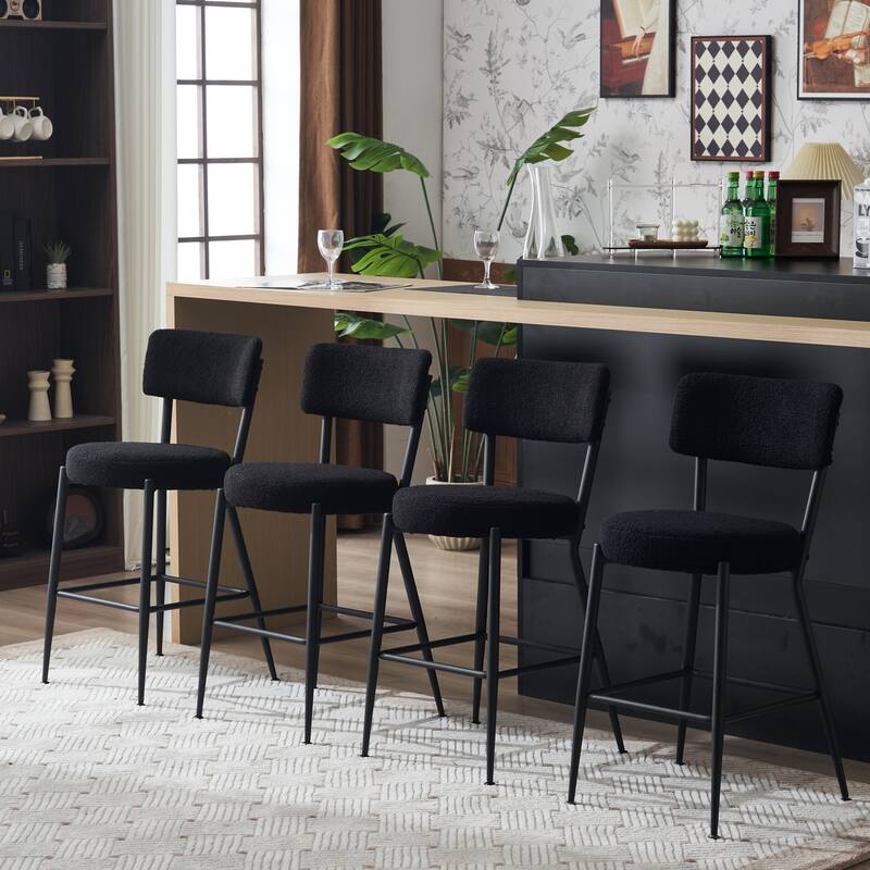 Set of 4 modern teddy fabric upholstered bar stools