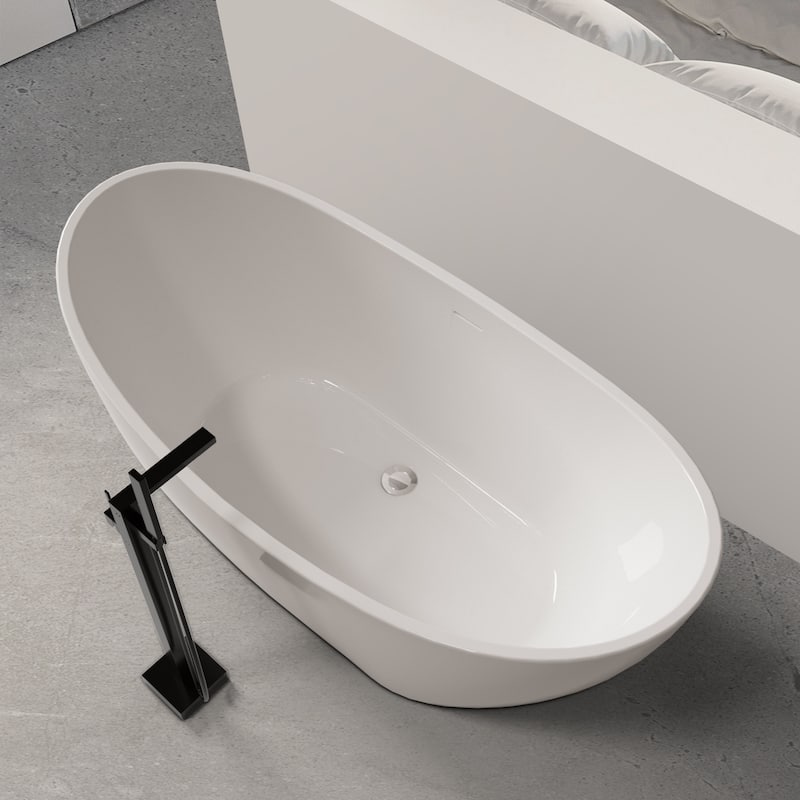 GIVINGTREE Acrylic Double Slipper Freestanding Soaking Bathtub Glossy White