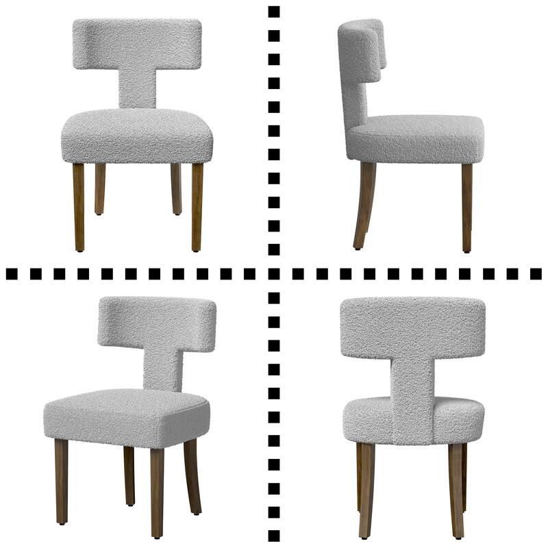 Dining Chairs Boucle Fabric Lamb Upholstered T-Shape (Set of 2)