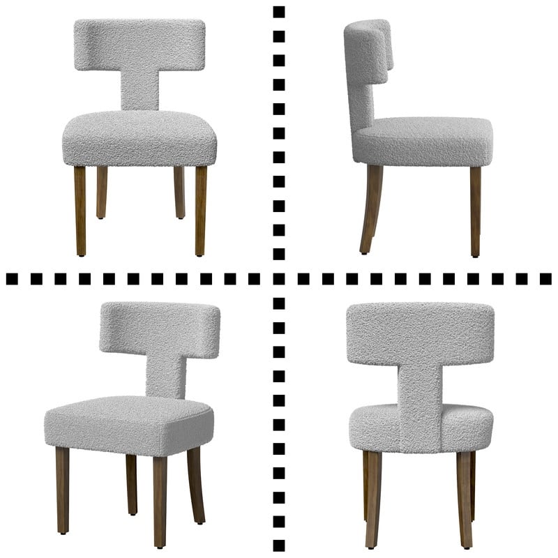 Dining Chairs Boucle Fabric Lamb Upholstered T-Shape (Set of 4)