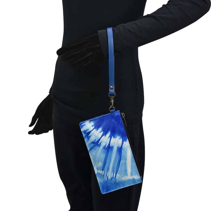 Handpainted Leather Ladies Organizer Wristlet - Tie Dye Ocean