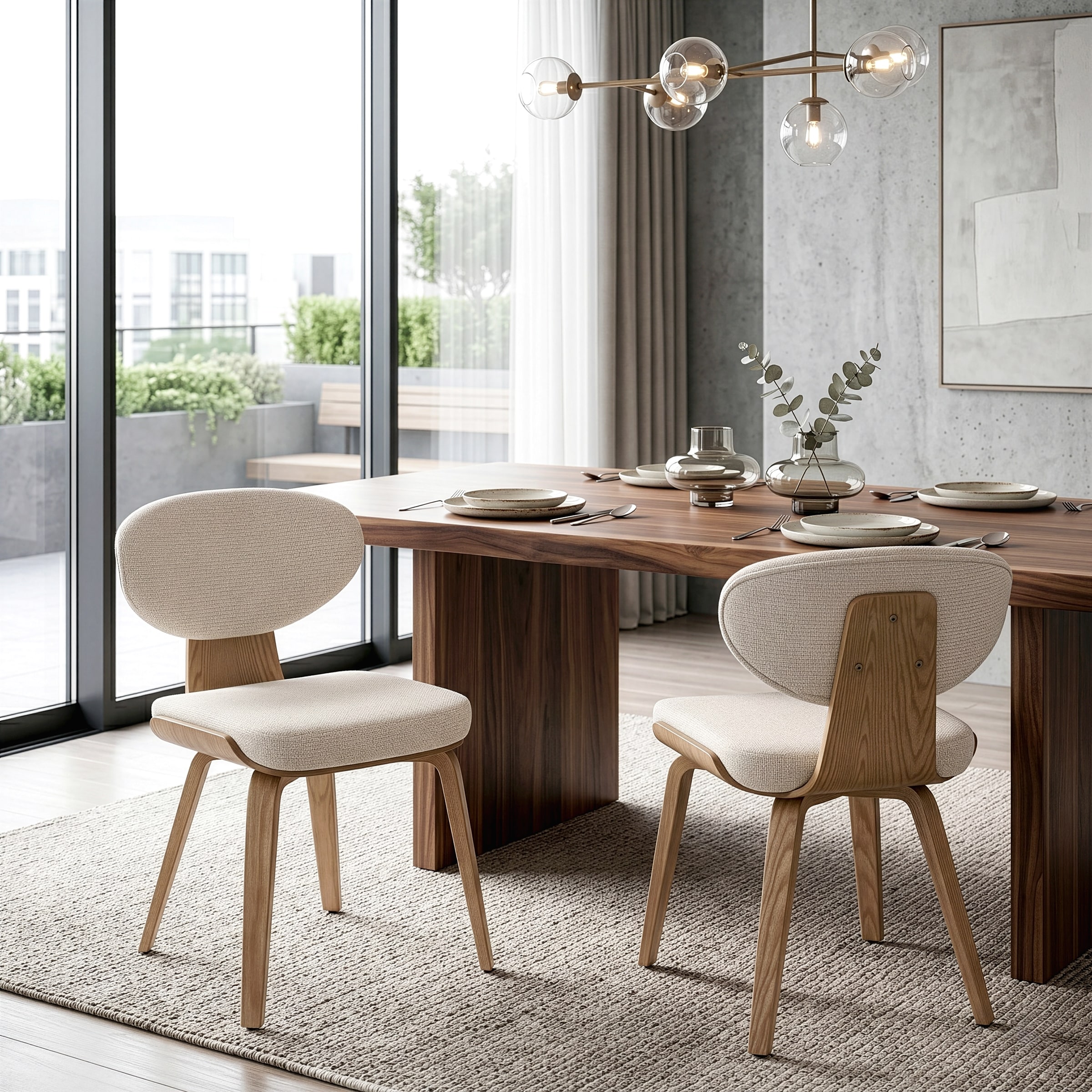 Bernique Beige Washed Fabric Dining Chair with Wood Legs (Set of 2)