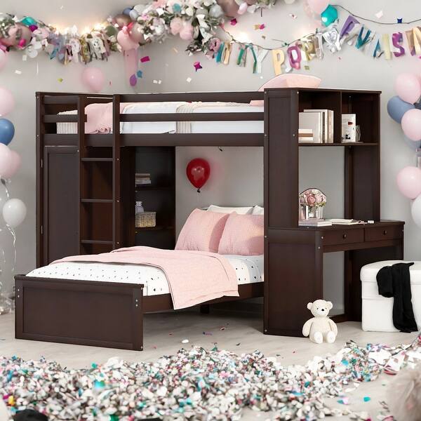 slide 2 of 20, Contemporary Twin size Loft Bed with a Stand-alone bed, Shelves, Desk and Wardrobe, Health and Comfort, Maximized Space, Black Espresso