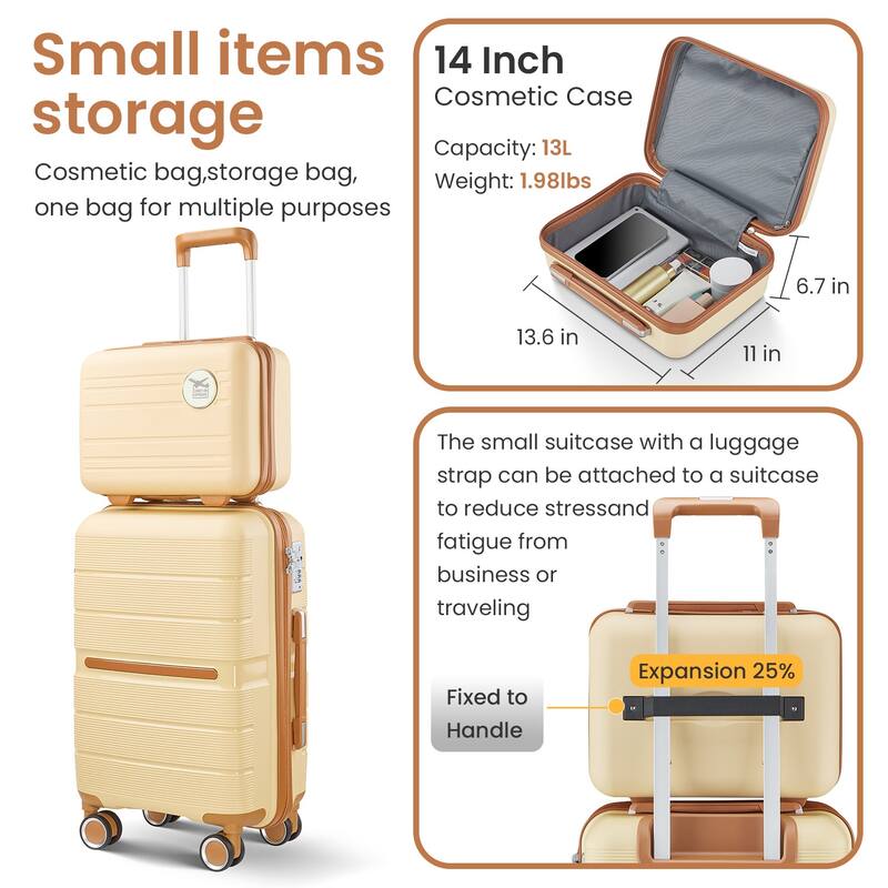 Luggage 4 Piece Sets, Expandable Carry On Luggage Set Hardshell PP, Suitcase Set with Wheels and Adjustable 3-level Handle