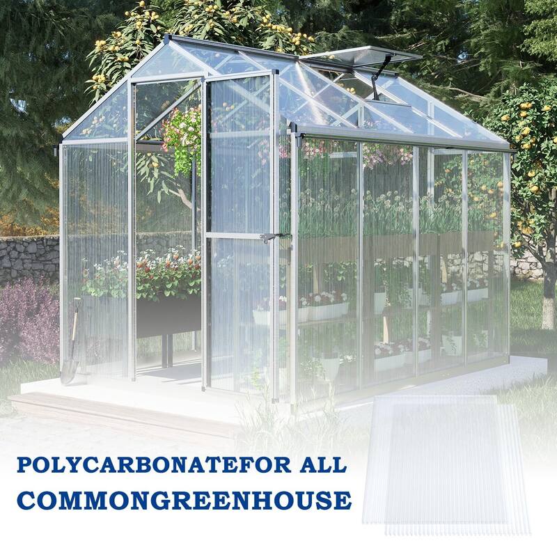 Aoodor 6-Pack Polycarbonate Panels, UV-Protected Waterproof Clear Sheets, Twin-Wall Design for Greenhouses and Gazebos