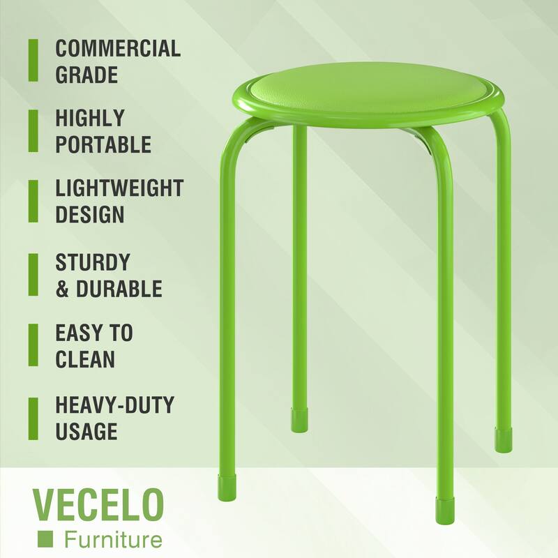 VECELO 6-Pack Stacking Stools for Living Room Backless Round Stools Set Indoor Outdoor Use with Metal Frame & Non-Slip Feet