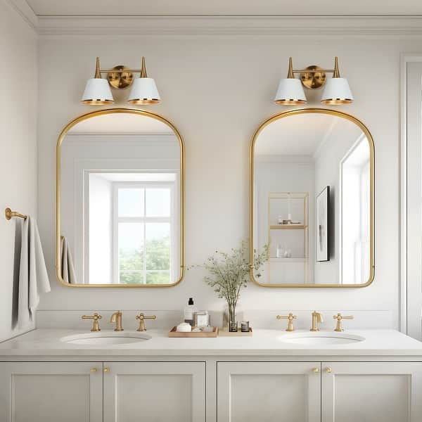 slide 2 of 16, Nisa Modern Gold 2-Light Bathroom Vanity Light White Gold Wall Sconce - L 14" x W 7.9" x H 8.5"
