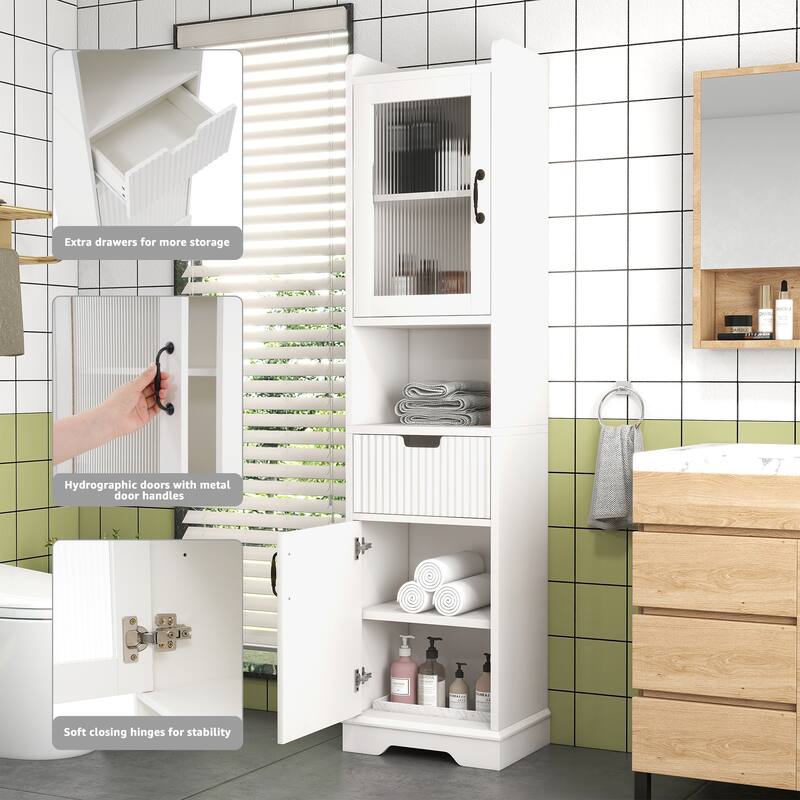 Free Standing High Bathroom Cabinet With Multiple Storage Cabinets