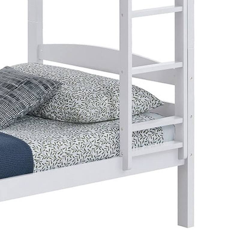 White/Espresso Wood Twin Over Twin Bunk Bed with Staircase