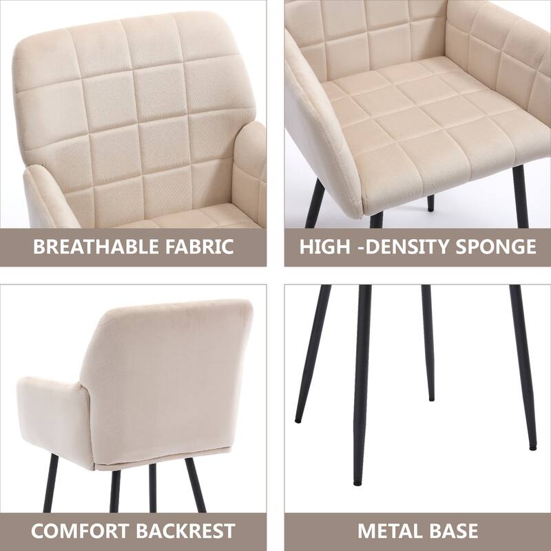 Modern Velvet Dining Chair Upholstered Kitchen Chair with Armrests and Curved Back, for Dining Room, Cream, Set of 2
