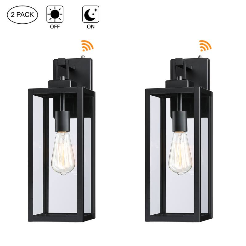 2-pack 1-Light 18 inch Matte Black Outdoor Wall Lantern with Clear Glass Shade(dusk to dawn could be chosen) - Matte Black with dusk to dawn