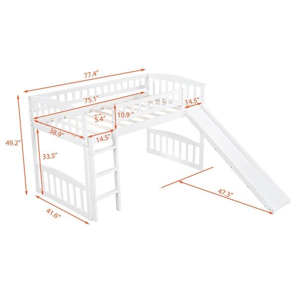 dimension image slide 0 of 2, Modern Twin Size Solid Pine Wood Loft Bed with Full Length Guardrail, Built-in Ladder and Slide