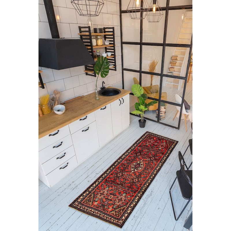 ECARPETGALLERY Hand-knotted Andelz Red Wool Rug - 3'4 x 10'2