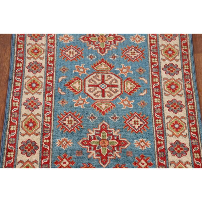 Light Blue Kazak Accent Rug Handmade Wool Carpet - 2'9" x 4'1"