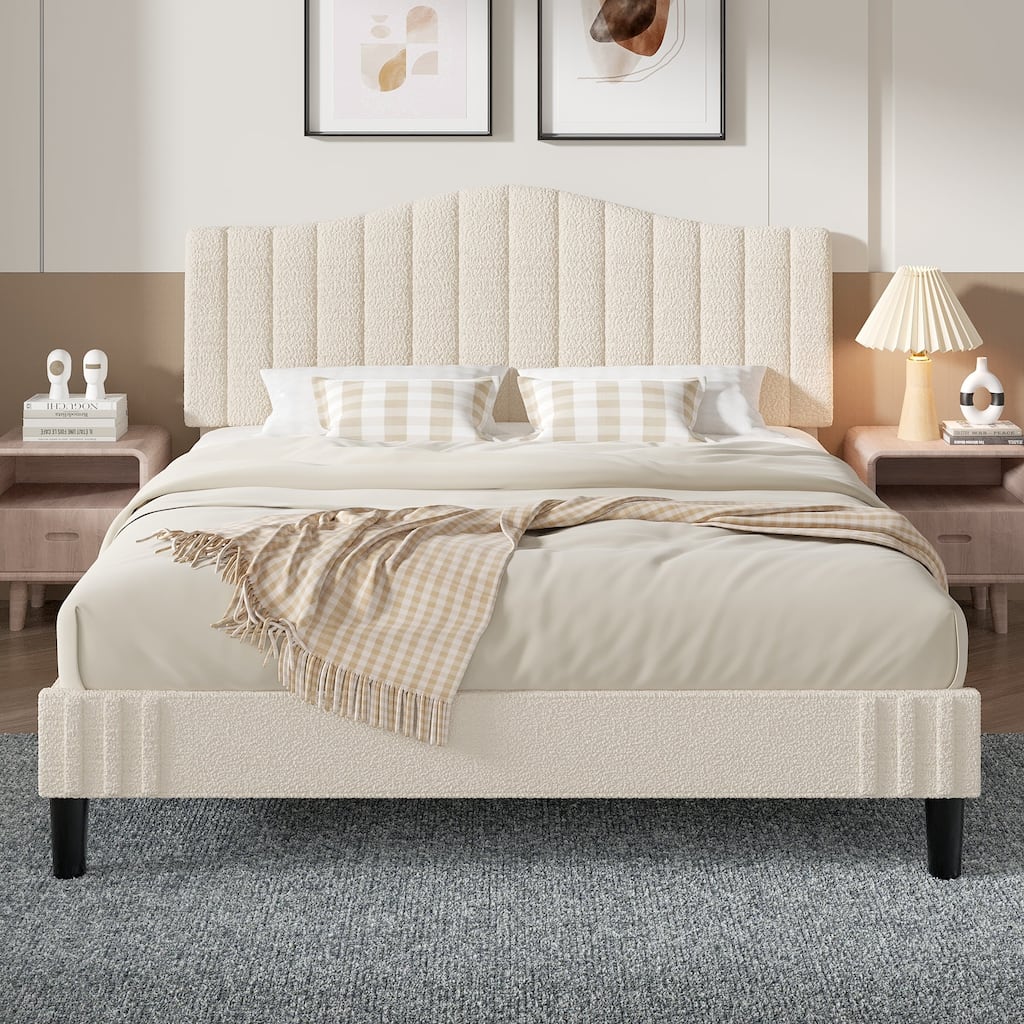 Upholstered Platform Bed Frame with Vertical Channel Adjustable Headboard No Box Spring Needed