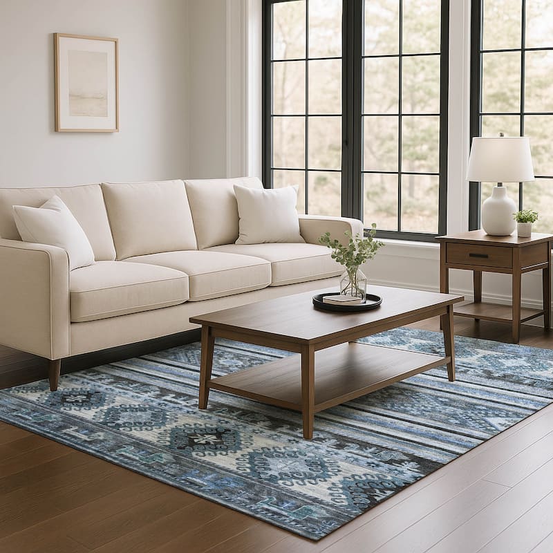 Premium Washable Super Soft Boho Global Mayfield Rug - Blue - 9' x 12'
