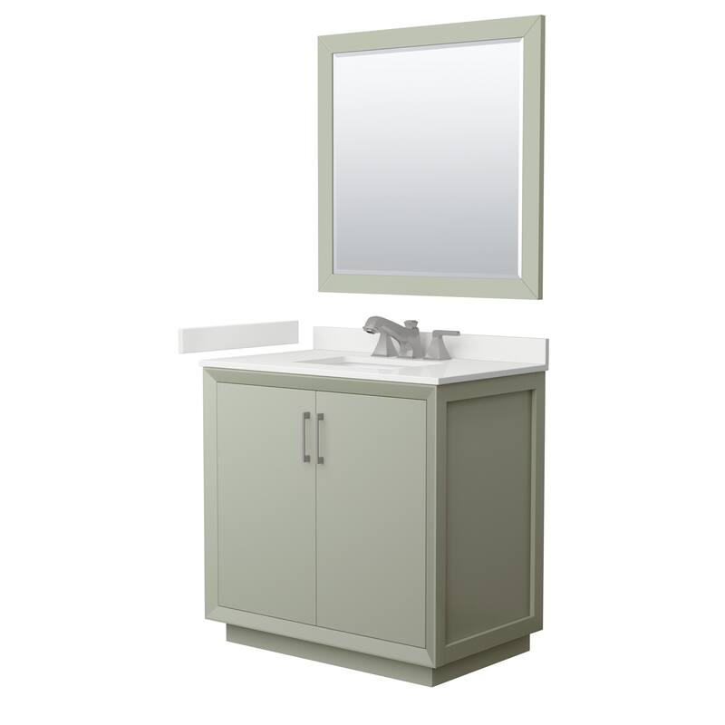 Wyndham Collection WCF414136S-QTZ-US3M34 Strada 36" Free Standing - Light Green / White Quartz Top / Brushed Nickel