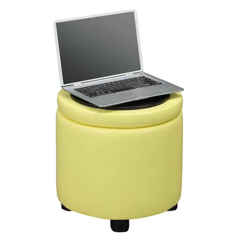 Convenience Concepts Designs4Comfort Round Accent Storage Ottoman with Reversible Tray Lid