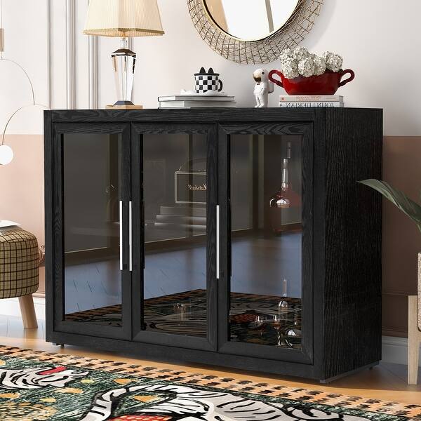 Wood Storage with 3 Tempered Glass Doors and Adjustable Shelf Bed Bath & Beyond 39079294