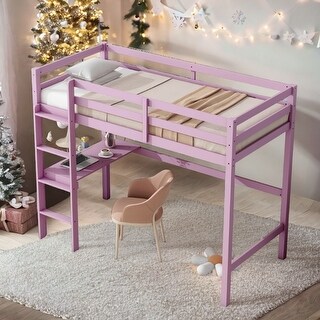 Twin High Loft Bed with Safety Guardrail,Built-in desk,Ladder