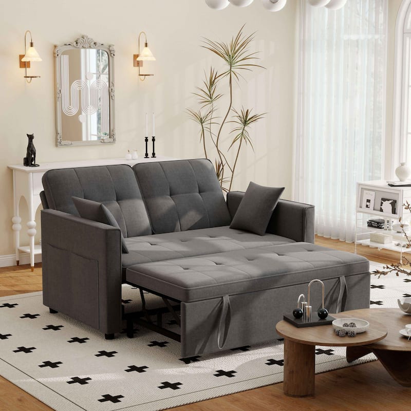 3 in 1 Convertible Sleeper Sofa Bed, Futon Couches for Living Room with Side Pocket, Adjustable Backrest