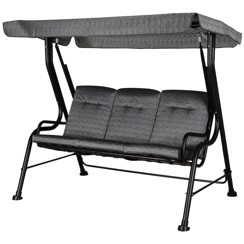 3-Seat Patio Swing, Adjustable Canopy, Thick Cushion, Steel Frame